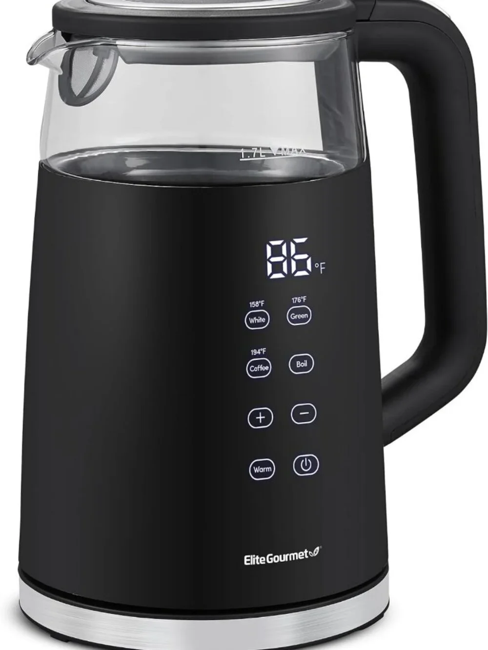 1.7L Dual-Wall Cool-Touch Electric Tea Kettle with Touchscreen - Black